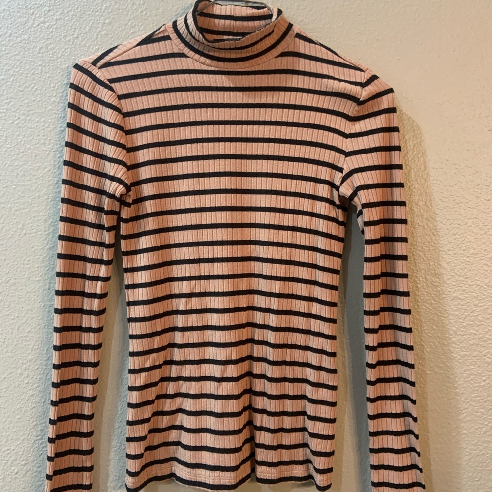 Tahari Pink and Black Striped Turtleneck Size XS